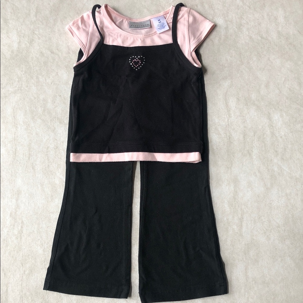 FreeStyle Girls Cotton Blend Dance Top & Free Black Flare Leggings Size XS 4/5